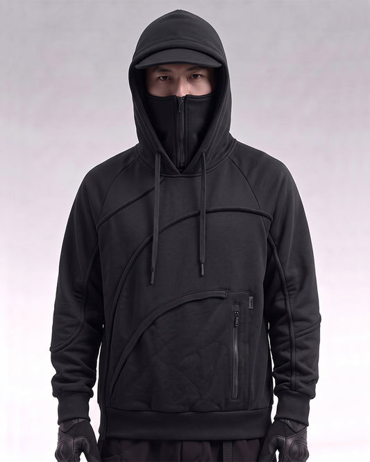 Functional Irregular Pocket Mask Tactical Hoodie
