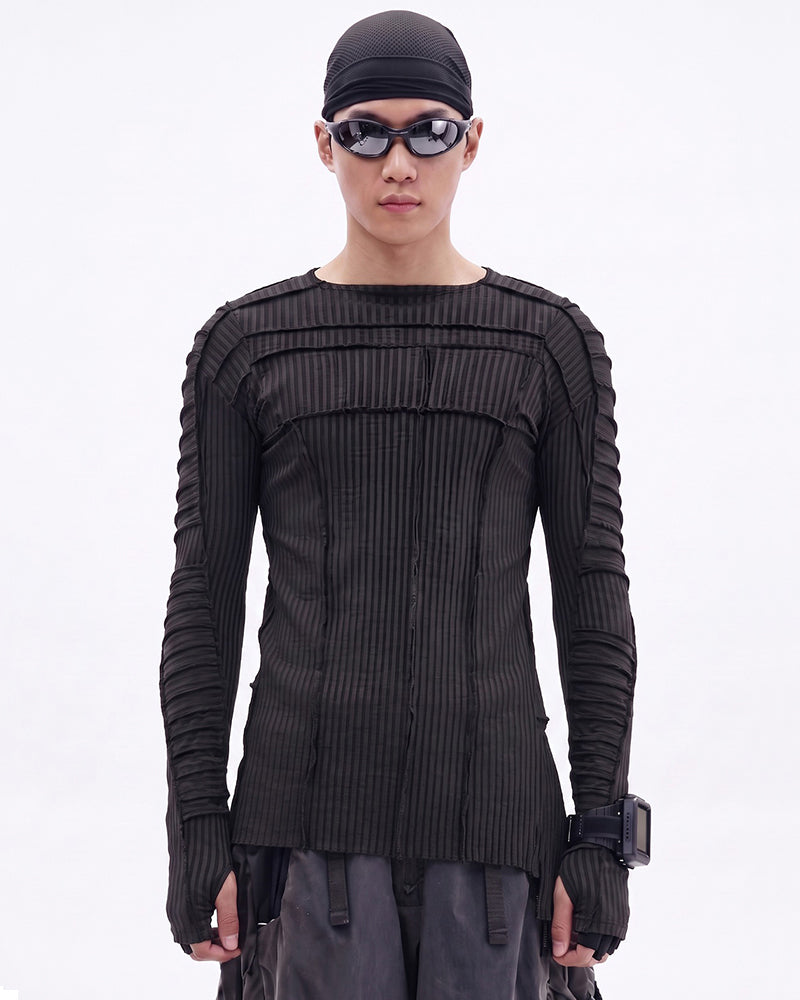 Wasteland Tiered Pleated Deconstructed Long‑Sleeve T-Shirt