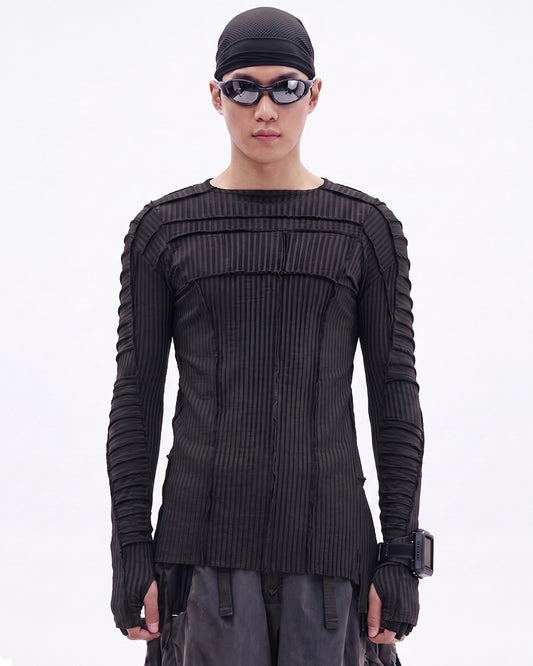 Wasteland Tiered Pleated Deconstructed Long‑Sleeve T-Shirt