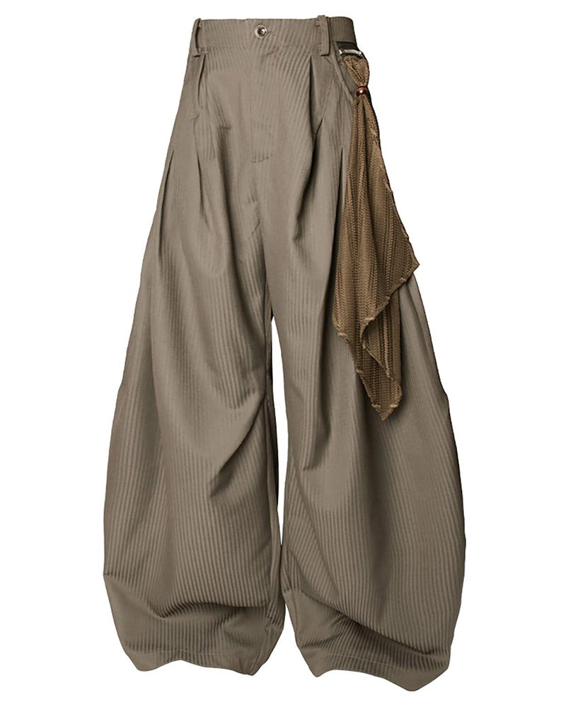 Pinstriped Detachable-Scarf Oversized Pants Brown
