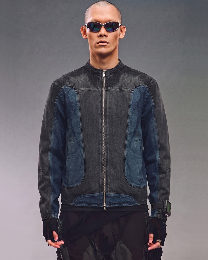 Wasteland Patchwork Biker Zip-Up Denim Jacket