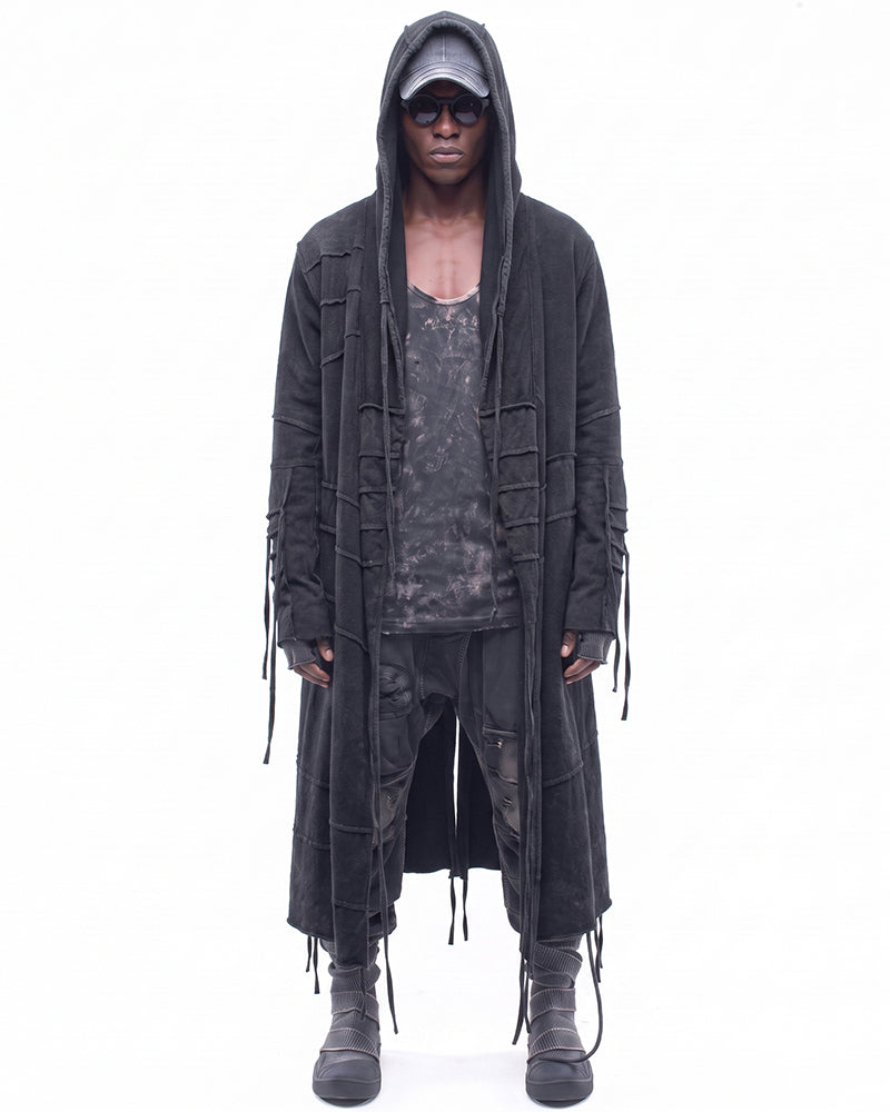 Post‑Apocalyptic Distressed Washed Hooded Duster Coat