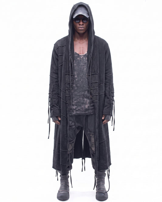 Post‑Apocalyptic Distressed Washed Hooded Duster Coat
