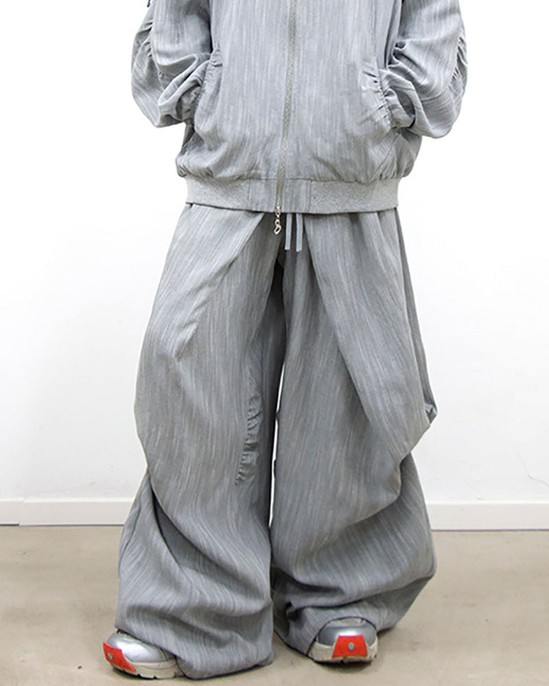 Crinkled Drawstring Oversized Pants Gray