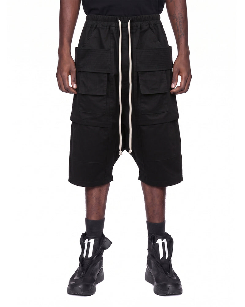 Deconstructed Darkwear Multi‑Pocket Utility Cargo Shorts