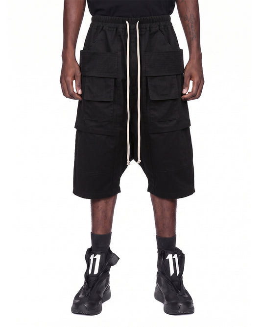 Deconstructed Darkwear Multi‑Pocket Utility Cargo Shorts
