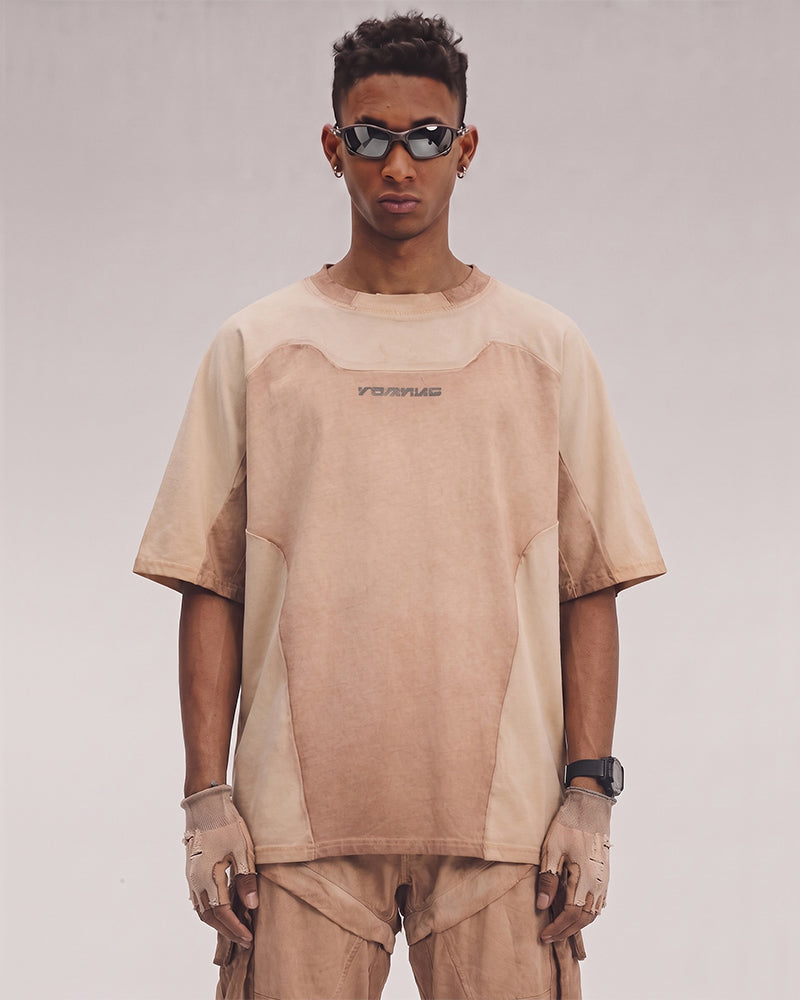 Wasteland Dirty-Dye Geometric Panel Short Sleeve Tee