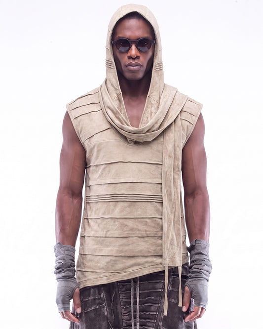 Post‑Apocalyptic Asymmetric Sleeveless Hooded Vest