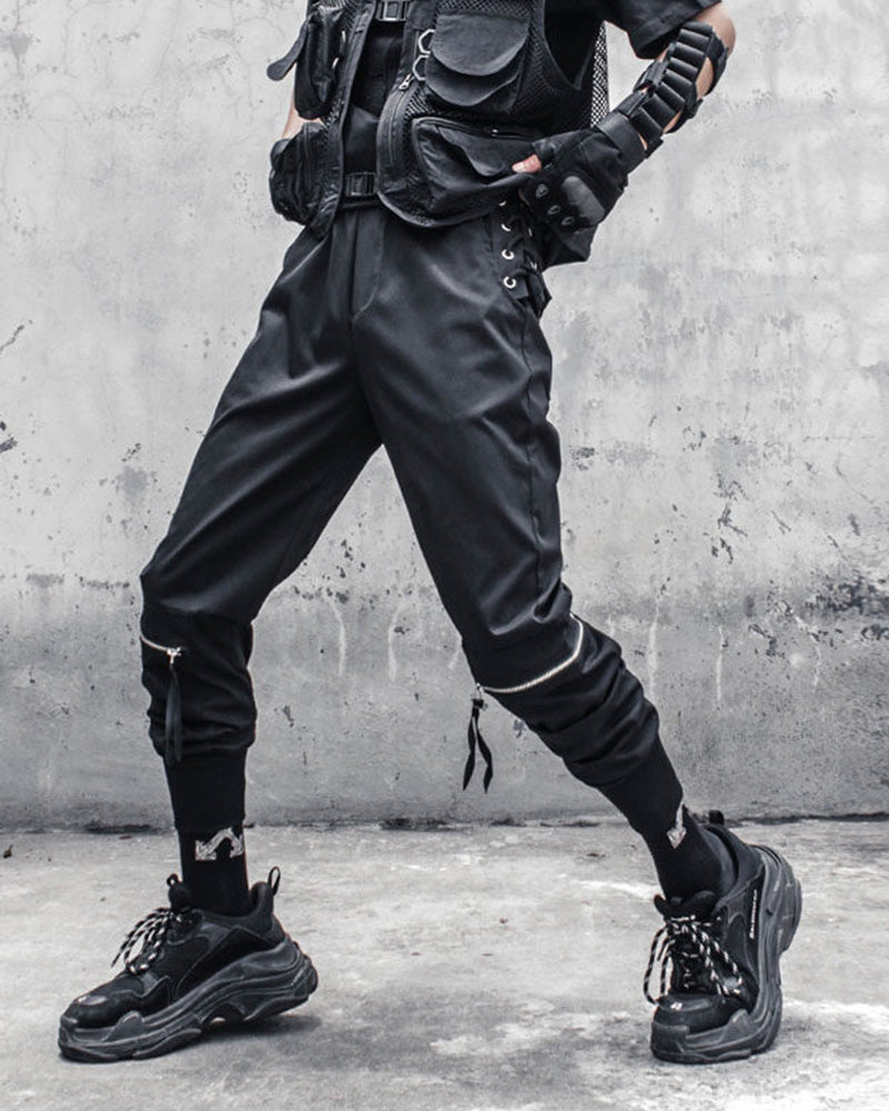 Functional Lace-Up Knee-Zip Techwear Cargo Pants
