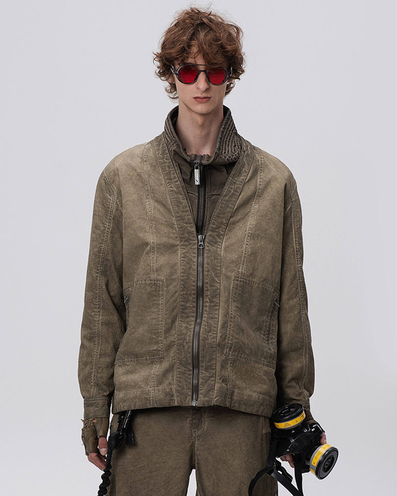 Wasteland Distressed V-neck Zip Jacket