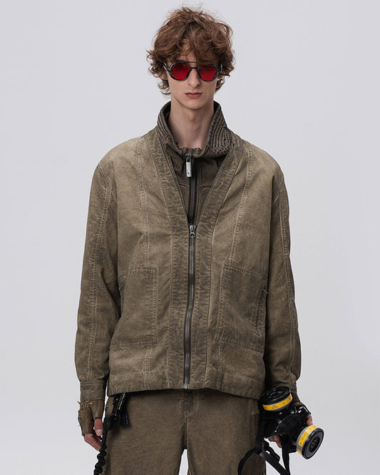 Wasteland Distressed V-neck Zip Jacket