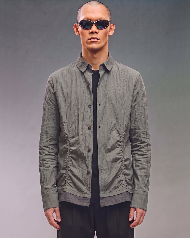 Wasteland Crinkled Asymmetric Patchwork Long Sleeve Shirt