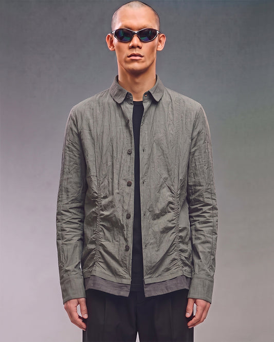 Wasteland Crinkled Asymmetric Patchwork Long Sleeve Shirt