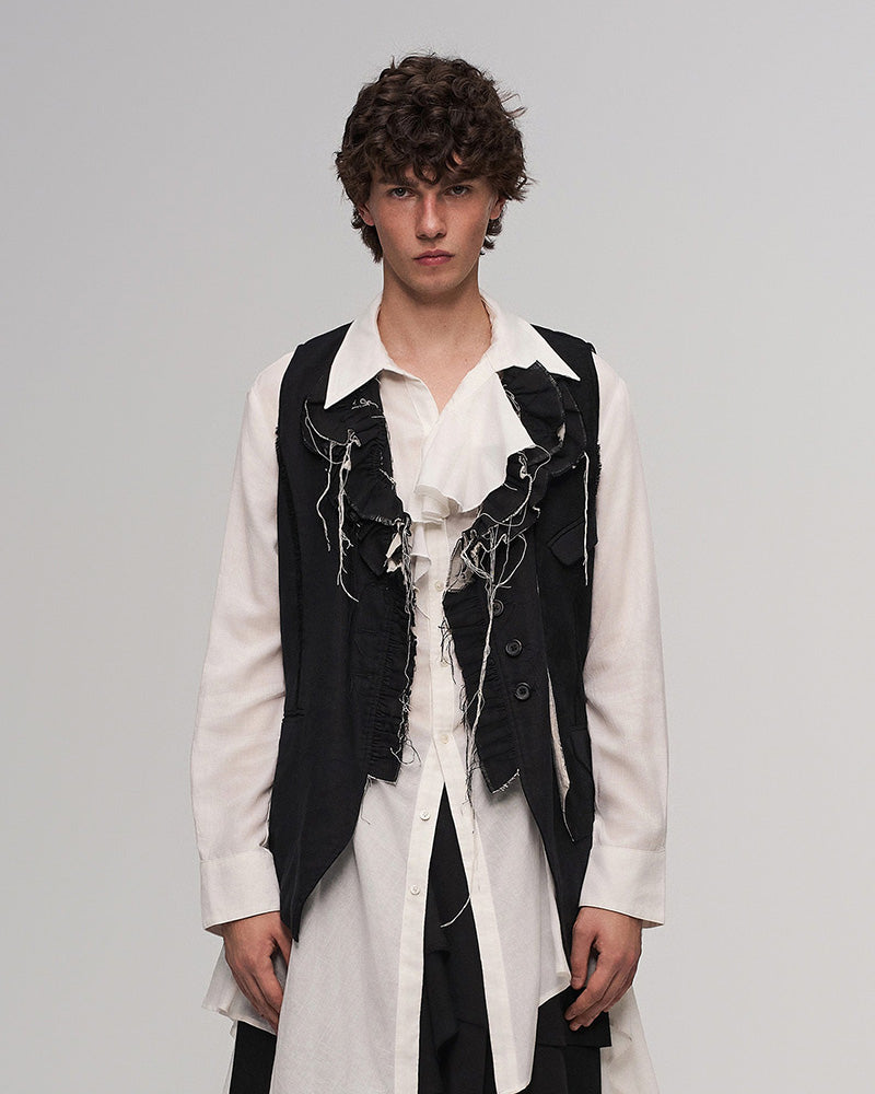 Distressed Frayed Petal-Collar Vest