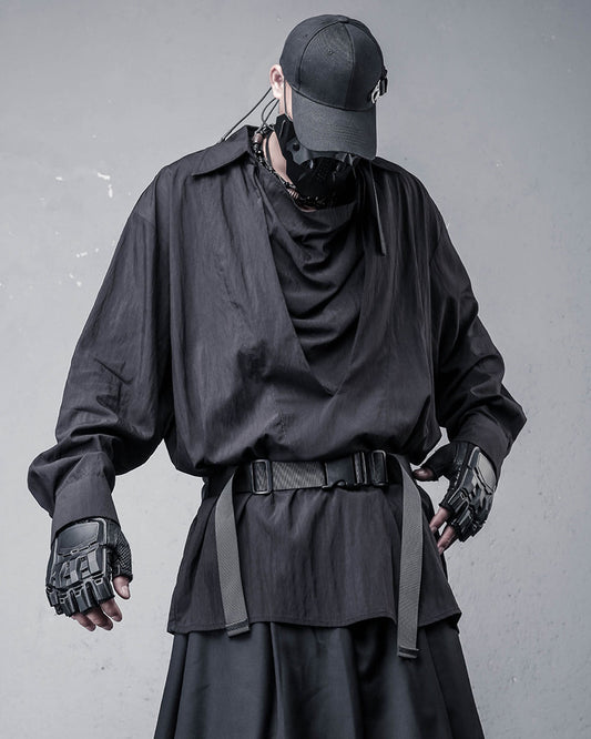 Japanese Darkwear Draped Cowl Neck Layered Shirt