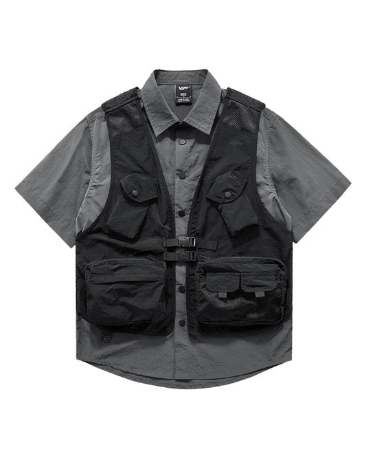Functional Fake Two-Piece Short Sleeve Shirt