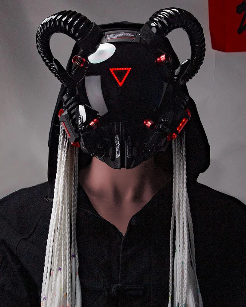 Black Goat Horns LED Cyberpunk Helmet Mask