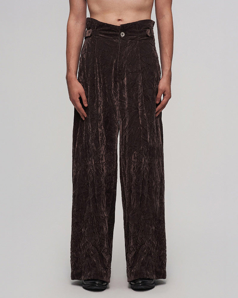 Velvet High-Waisted Pleated Wide-Leg Pants