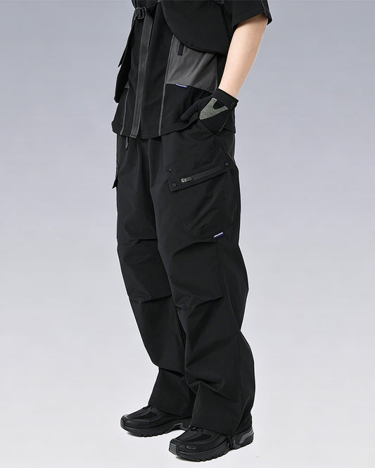 Multi-Pocket Drawstring Crinkled Pants