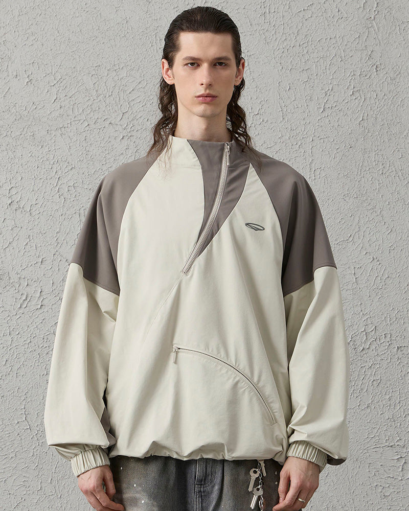 Contrast Diagonal Half Zip Oversized Windbreaker