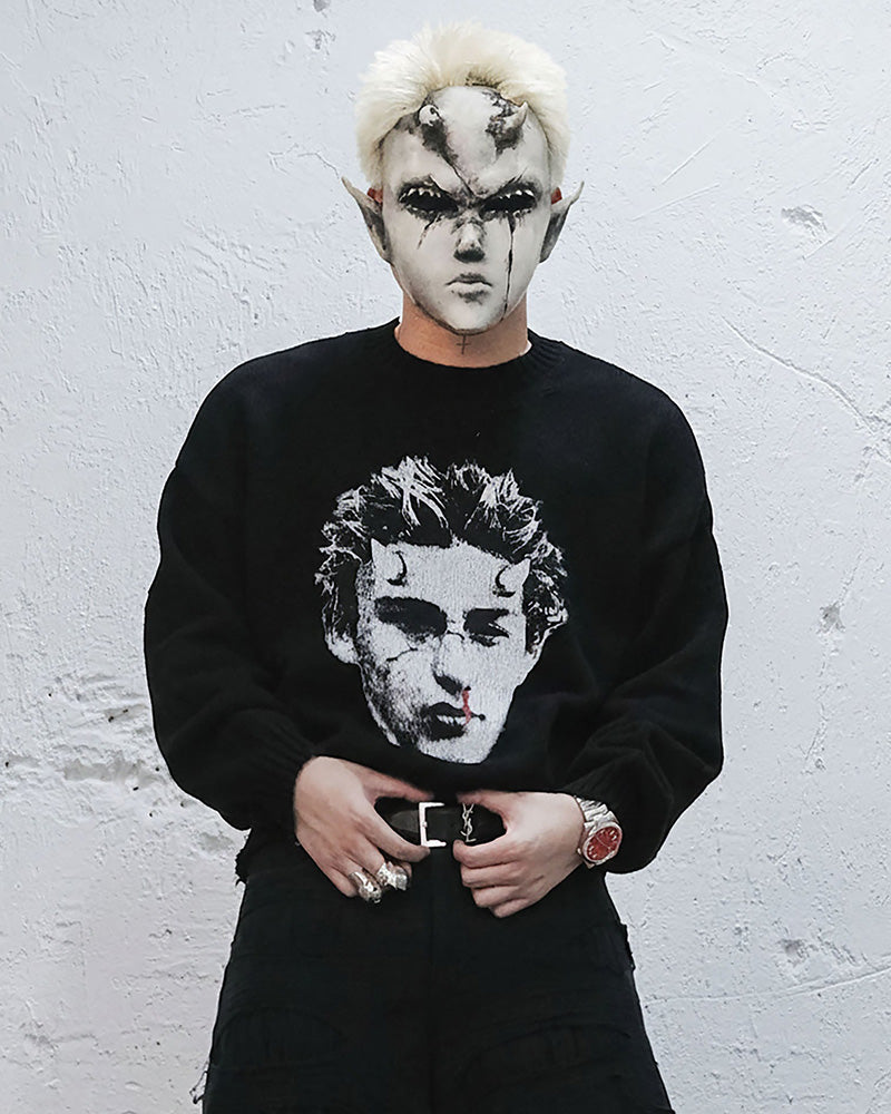 Demon Portrait Distressed Sweater