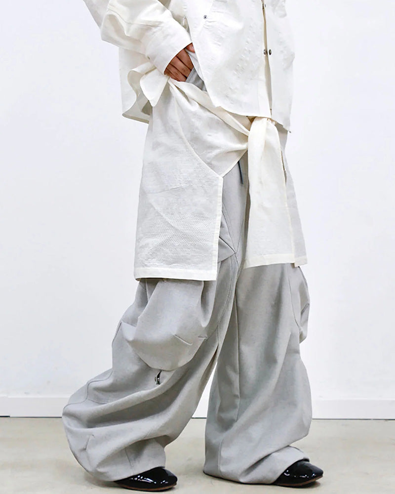 Detachable Drape Linen-Blend Cargo Light Gray