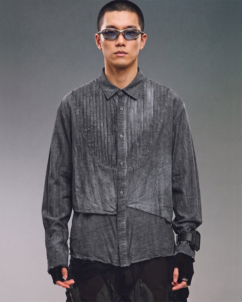 Wasteland Patchwork Dirty Wash Distressed Layered Shirt