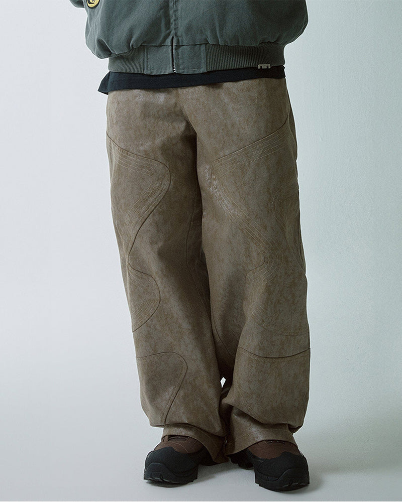 Distressed Paneled Waxed Pants