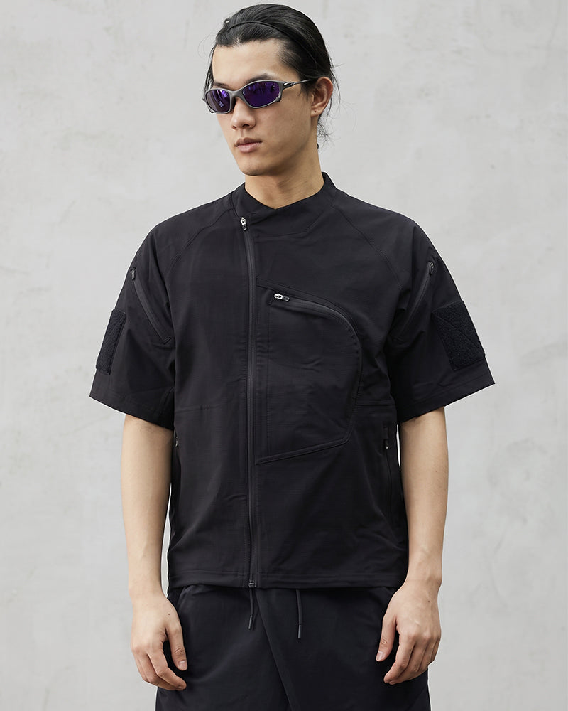 Asymmetric Zipper Seersucker Short Sleeve T-Shirt