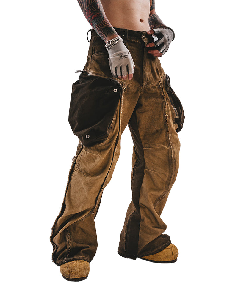 Wide-Leg Adjustable Raw-Edge Hunter Pants