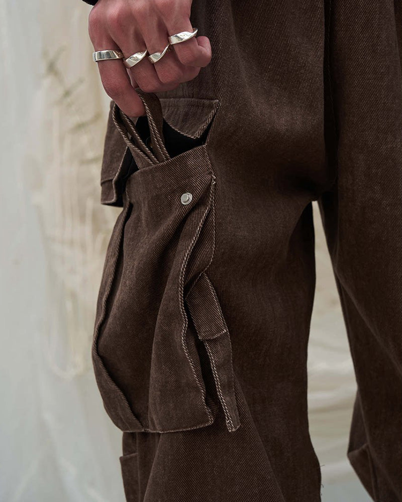 Tie-Dye Multi-Pocket Pleated Straps Cargo
