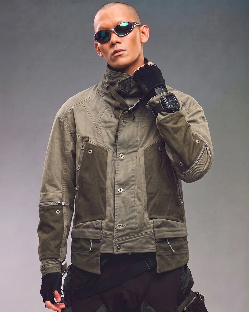 Wasteland Distressed Cotton Canvas Paneled Jacket