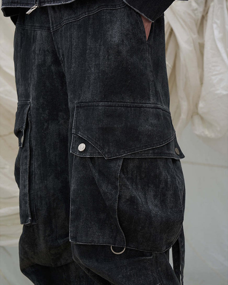 Tie-Dye Multi-Pocket Pleated Straps Cargo