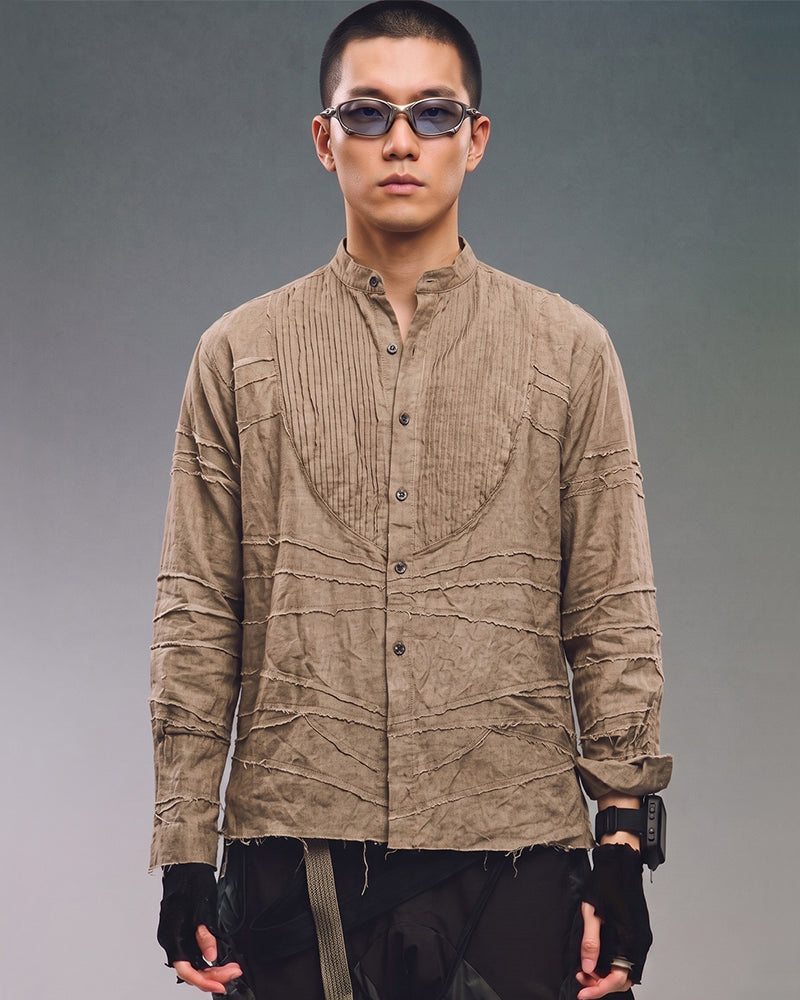 Post-Apocalyptic Heavy-Wash Deconstructed Mandarin Shirt