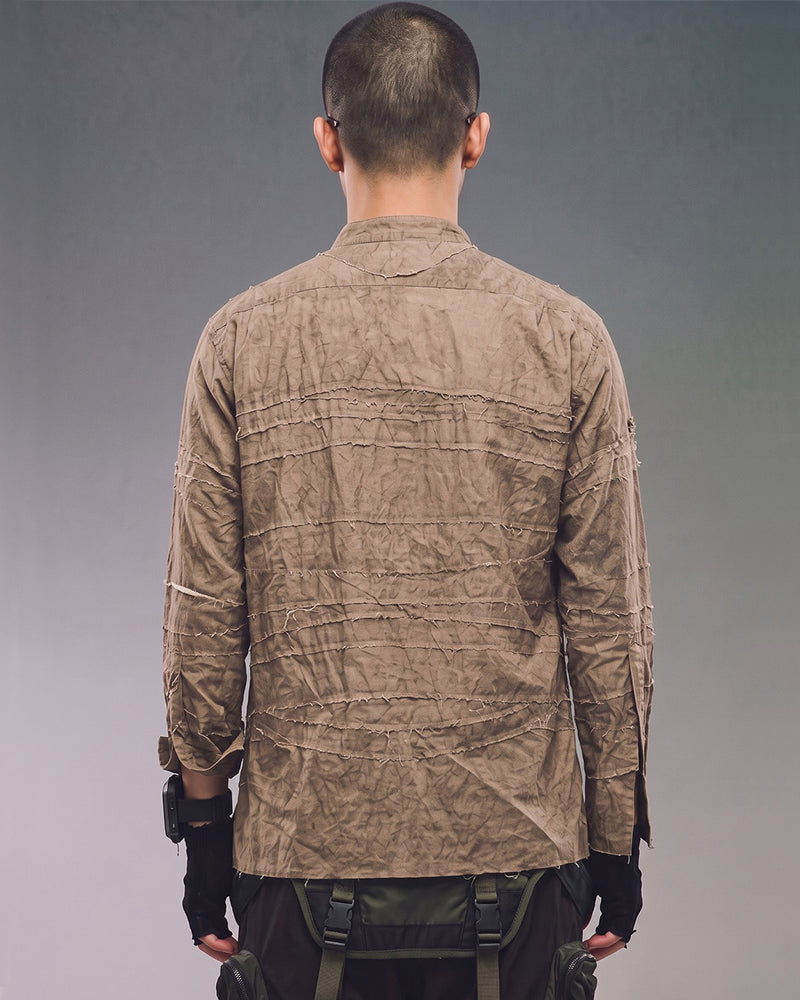Post-Apocalyptic Heavy-Wash Deconstructed Mandarin Shirt