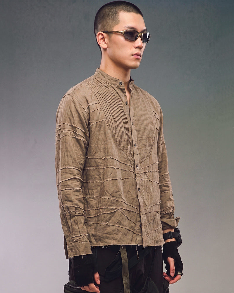 Post-Apocalyptic Heavy-Wash Deconstructed Mandarin Shirt