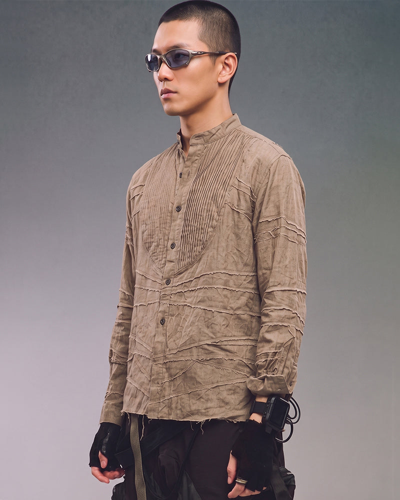 Post-Apocalyptic Heavy-Wash Deconstructed Mandarin Shirt