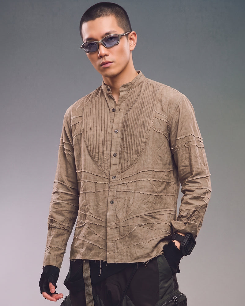 Post-Apocalyptic Heavy-Wash Deconstructed Mandarin Shirt
