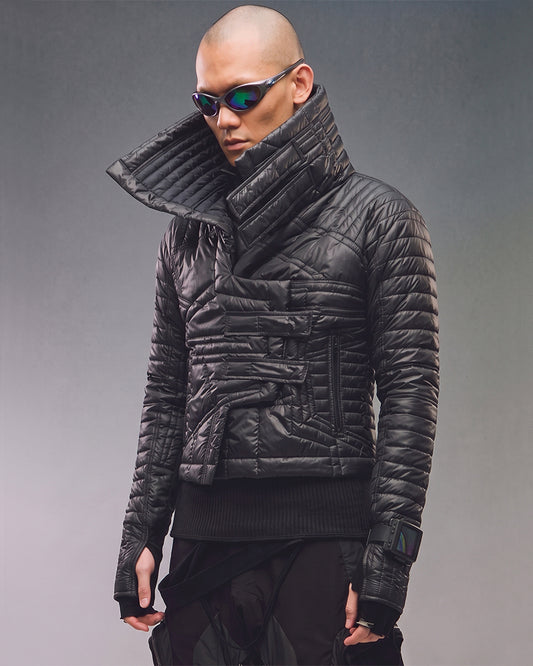 Wasteland Geometric Quilted Asymmetric Down Jacket