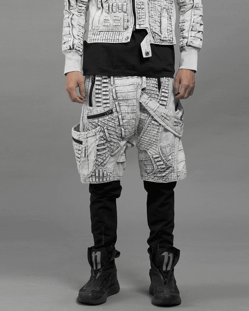 Wasteland Asymmetric Distressed Drop-Crotch Shorts