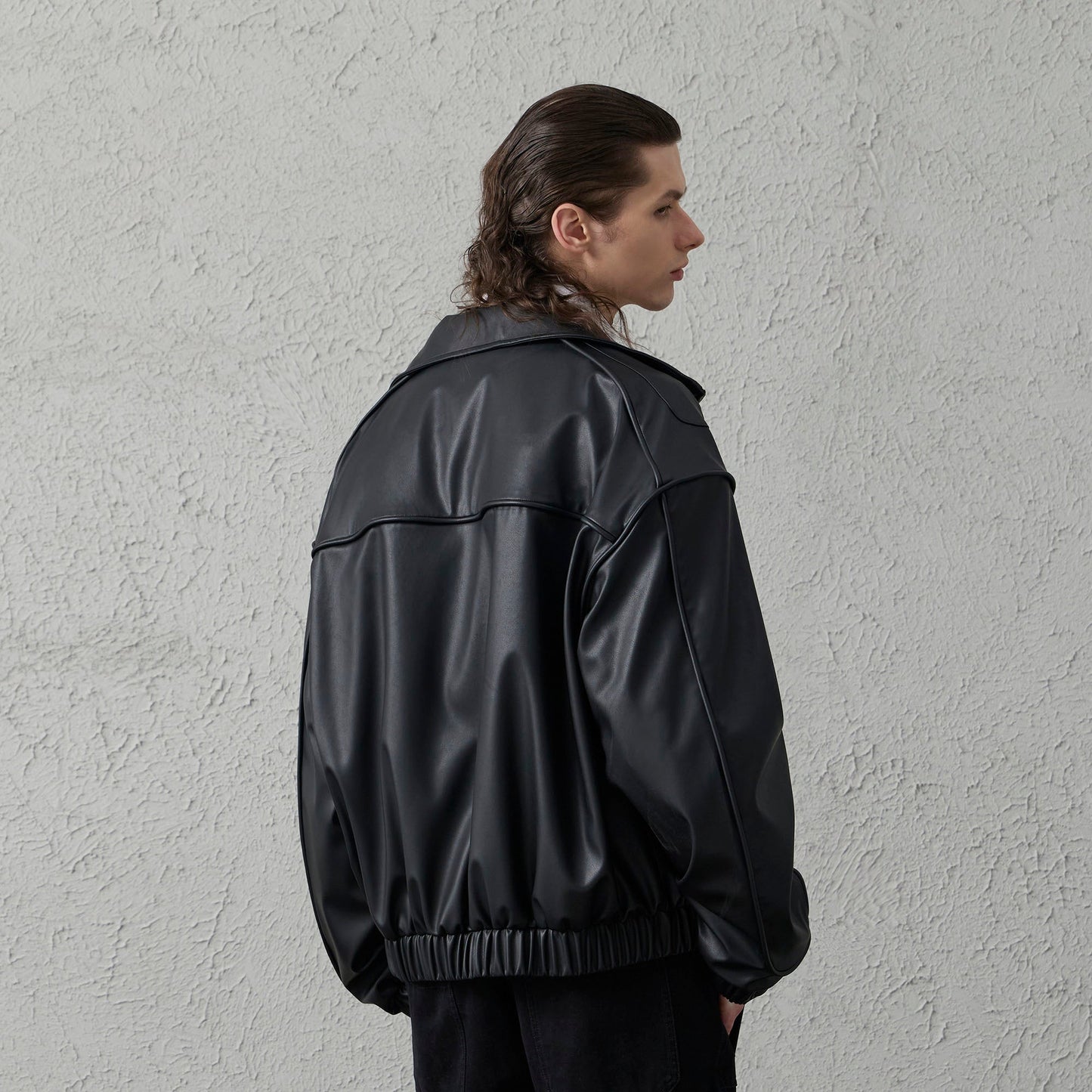Faux Leather Piped Seam Jacket