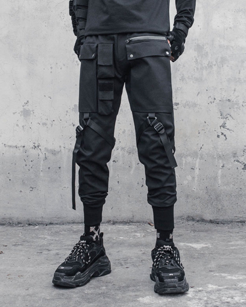 Tactical Strap-Detail Techwear Cargo Pants