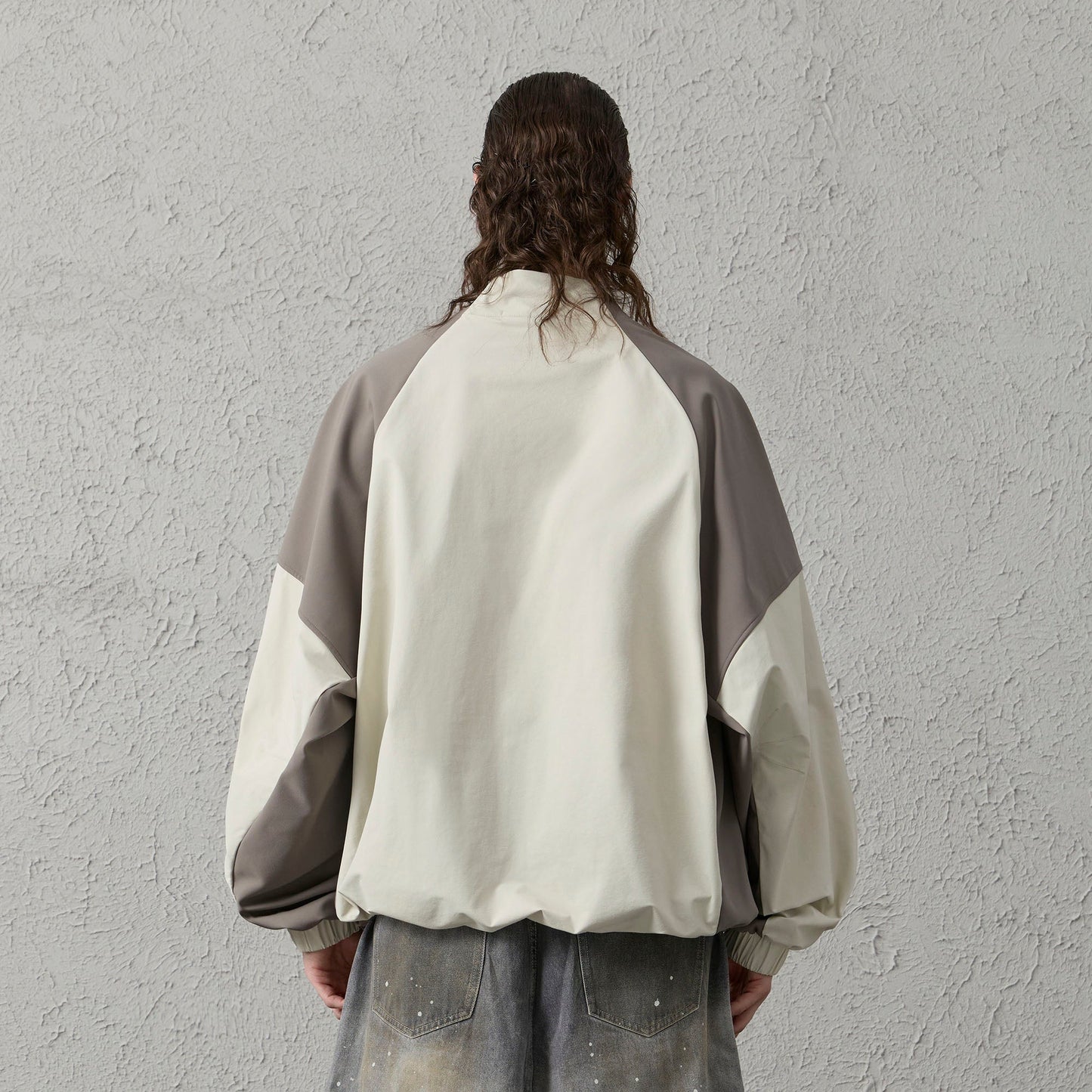 Contrast Diagonal Half Zip Oversized Windbreaker