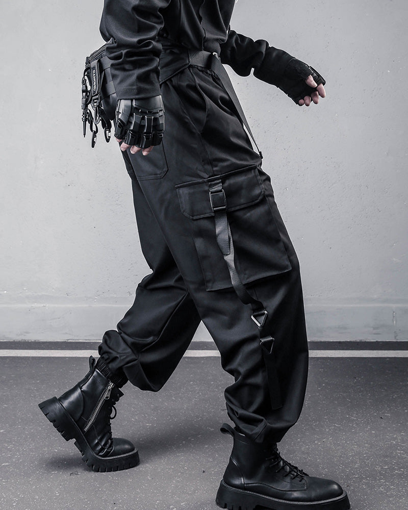 Tactical Strap-Detail Techwear Cargo Pants