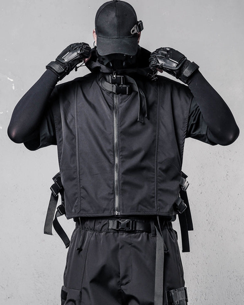 Techwear Hooded Sleeveless Cargo Vest