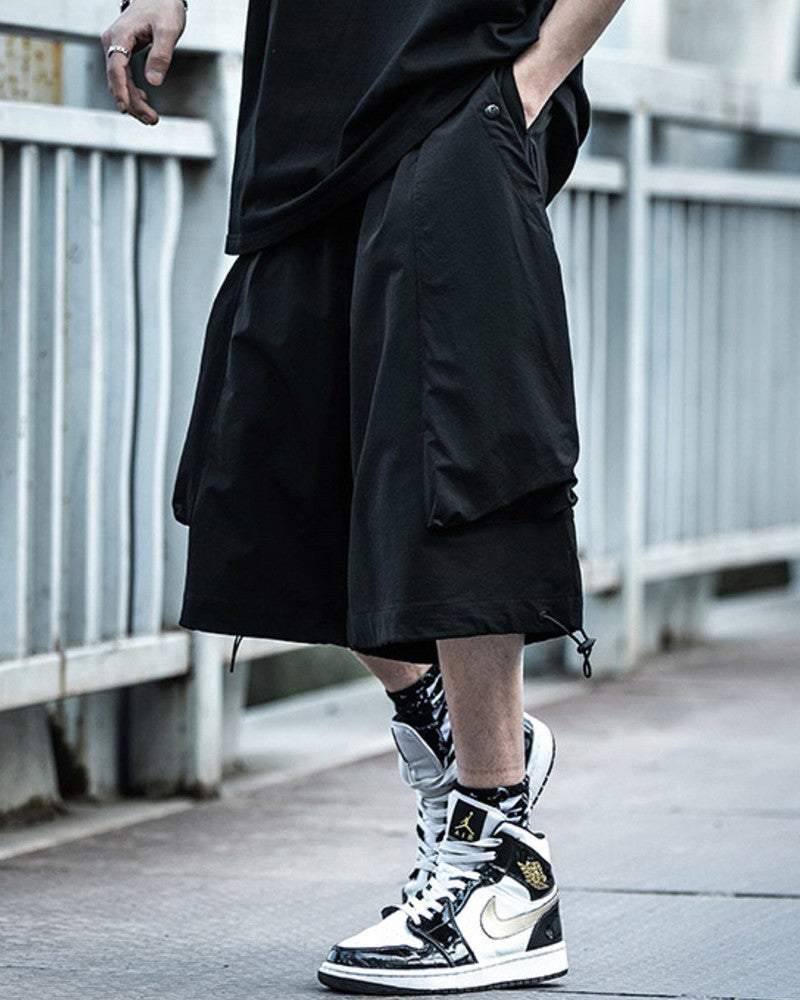 Techwear Wide-Leg Utility Shorts