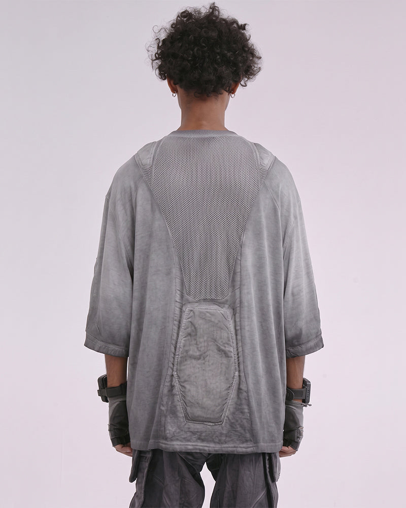 Post-Apocalyptic Dirty-Dye Mesh Panel Tactical T-Shirt