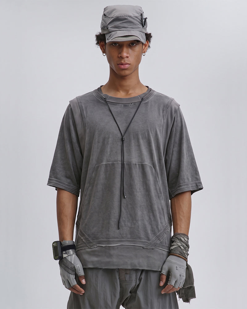 Dystopian Dirty Dye Transformable Sleeve Short Sleeve Tee