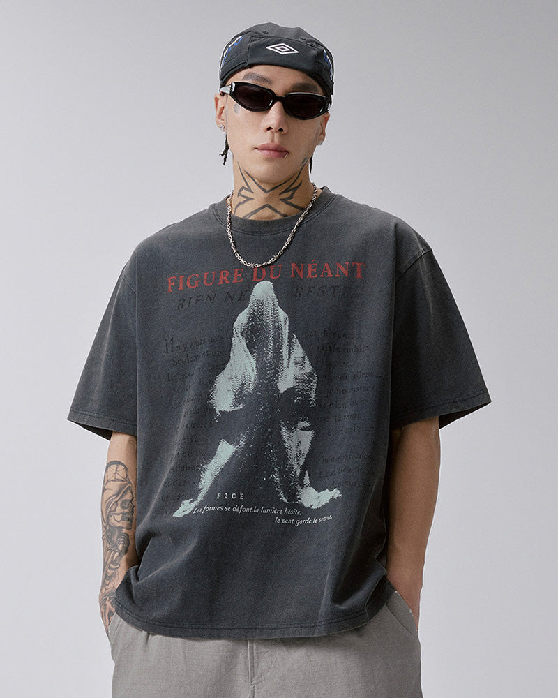 Washed Vintage Ghost Figure Print T-Shirt