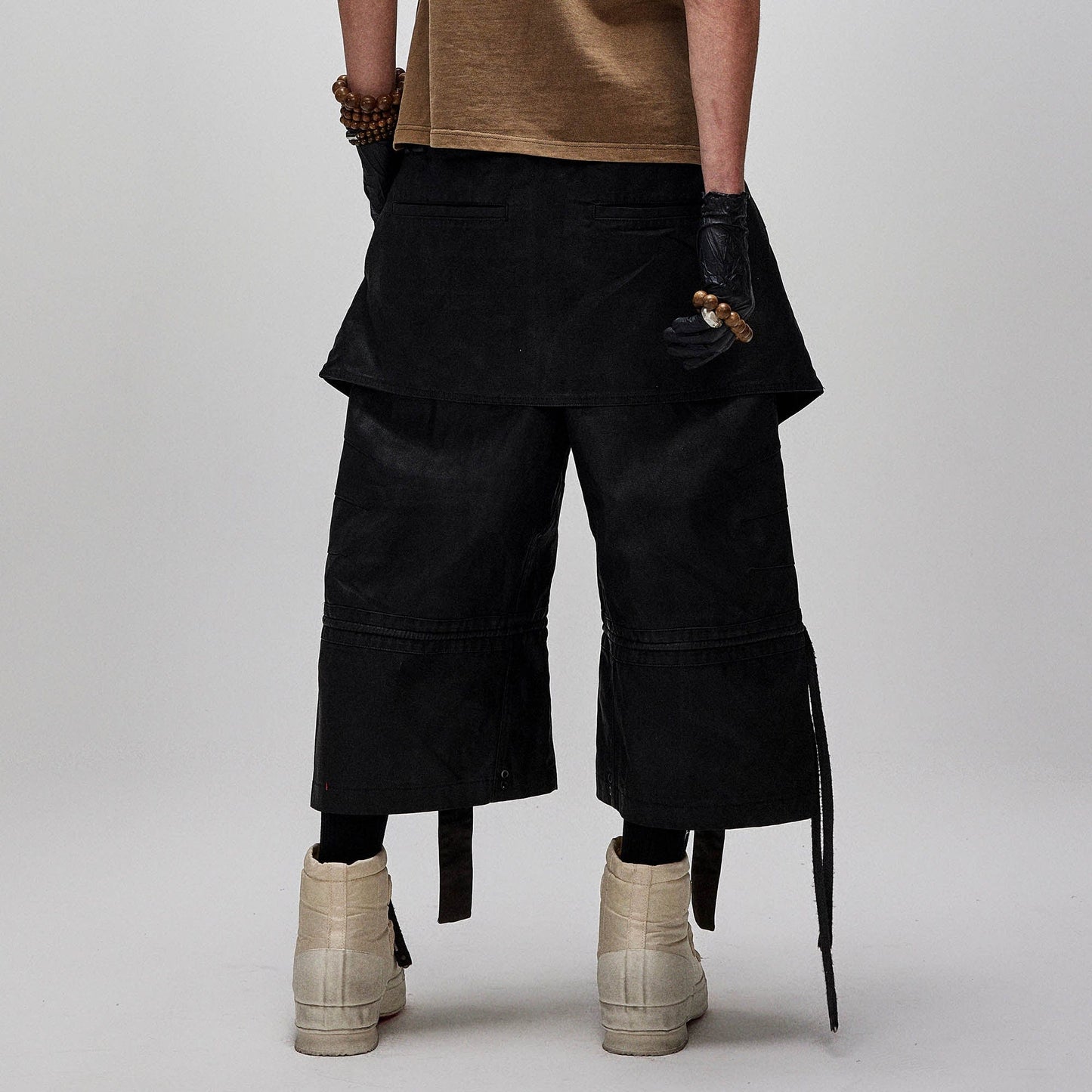 Waxed Layered Drape Strap Shorts